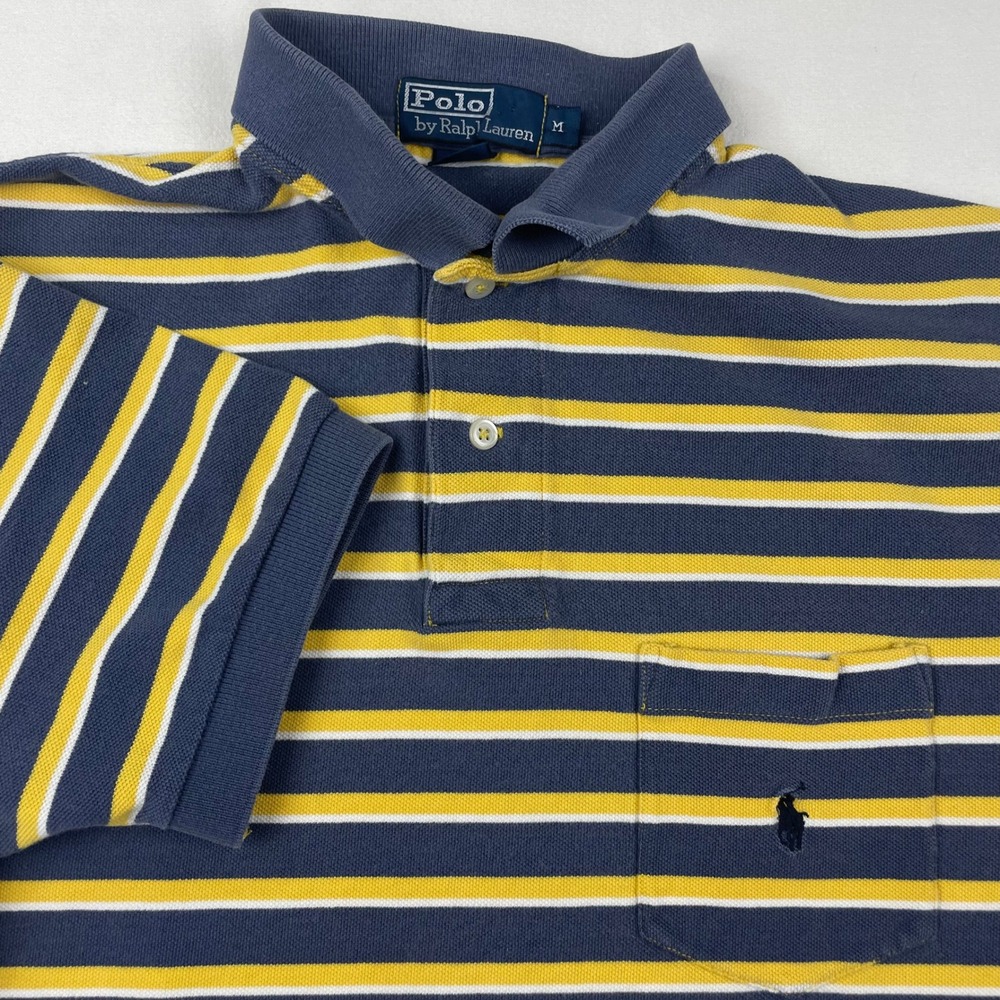 Polo Ralph Lauren Mens Striped Pocket Polo Shirt Blue Yellow White Size M